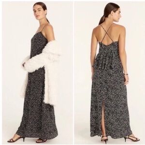 J. Crew Ruffle Back Silk Maxi Slip Dress Starry Sky NWT